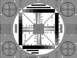 Zwart-wit televisie testbeeld jaren 60.